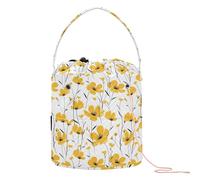 Borsa per filati gialli con fiori selvatici per riporre filati all'uncinetto, portatile, per lavori a maglia