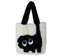 Borsa per gatti di peluche alla moda da donna, borsa con tracolla e chiusura, occhi grandi, creativa borsa da parete con tasche, bianco, Taglia unica per tutti