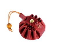 Borsa per il cambio vintage, fatta a mano in vera pelle bovina, borsa portaoggetti con coulisse in pelle, borsa per gioielli, mini portamonete da uomo e donna, accessori per giochi di ruolo, Rosso, S
