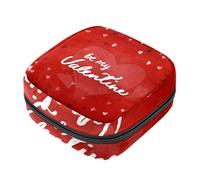 Borsa per il ciclo mestruale per ragazze donne signore, acquerello Be My Valentine Red Love Pattern Sacchetti per lo smaltimento degli assorbenti igienici, grande capacità con cerniera