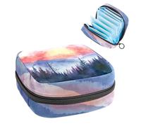 Borsa per il ciclo mestruale per ragazze donne signore, acquerello, foresta, montagne, alba, paesaggio, sacchetti per lo smaltimento dei tovaglioli igienici, grande capacità con cerniera