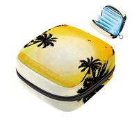 Borsa per il ciclo mestruale per ragazze donne signore, borsa per lo smaltimento dei tovaglioli sanitari con palma tropicale al tramonto, grande capacità con cerniera