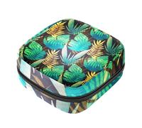 Borsa per il ciclo mestruale per ragazze donne signore, borse per lo smaltimento degli assorbenti igienici con foglia verde tropicale, grande capacità con cerniera