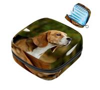 Borsa per il ciclo mestruale per ragazze donne signore, cane Beagle marrone bianco che guarda in alto sacchetti per lo smaltimento dei tovaglioli igienici, grande capacità con cerniera mestruale