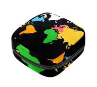 Borsa per il ciclo mestruale per ragazze donne signore, colorato mappa del mondo Blackground sacchetti per lo smaltimento degli assorbenti igienici, grande capacità con cerniera mestruale Pad Pouch