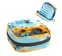 Borsa per il ciclo mestruale per ragazze donne signore, farfalla volante tra girasoli sacchetti per lo smaltimento degli assorbenti igienici, grande capacità con cerniera sacchetto mestruale