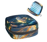 Borsa per il ciclo mestruale per ragazze donne signore, farfalle e fiori con sfondo scintillante Trail Universo sacchetti per lo smaltimento degli assorbenti igienici, grande capacità con cerniera