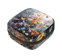 Borsa per il ciclo mestruale per ragazze donne signore, fiore con farfalla volante, sacchetti per lo smaltimento degli assorbenti igienici, grande capacità con cerniera