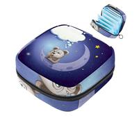 Borsa per il ciclo mestruale per ragazze donne signore, orso grigio appoggiato sopra la Moon-161 sacchetti per lo smaltimento dei tovaglioli igienici, sacchetto mestruale con cerniera di grande