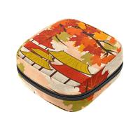Borsa per il ciclo mestruale per ragazze donne signore, vintage giapponese foglia d'acero tempio sfondo assorbenti sacchetti per lo smaltimento dei tovaglioli igienici, grande capacità con cerniera