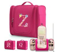Borsa per il lavaggio, borsa per cosmetici da viaggio per donne, borsa impermeabile per il trasporto, borsa grande con capacità, borsa cosmetica con stampa a fiori rosa, organizer con gancio, beauty c
