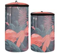 Borsa per il lavaggio delle scarpe, 2 pezzi, borsa per scarpe da ginnastica, per lavatrice, pesca e fenicottero, illustrazione verde, borsa per scarpe da tennis, Illustrazione di fenicottero verde e