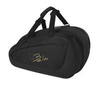 Wilson Porta la borsa di una leggenda della padel con la Bela Super Tour, una borsa progettata per la migliore funzionalità e l'aspetto della classe. Marchiata con il logo Wilson x Bela su un luminoso poliestere infrarosso con rivestimento in PU per una maggiore durata, questa borsa possiede un ampio spazio per più racchette e attrezzatura da padel extra. Con caratteristiche superiori che includono la fodera Thermoguard per la protezione dal calore estremo, una custodia per computer portatili o tablet e una tasca per accessori foderata in pile per piccoli oggetti di valore, non c'è da meravigliarsi che questa sia la borsa scelta da un grande del padel di tutti i tempi. Sub-DepartmentRacketbag Bag Dimensions22 x 15 x 11" / 56 x 38 x 28 cm Fabric Composition100% Polyester FEATURES Padel bag of choice for padel legend Fernando Belasteguin Two-toned canvas weave polyester with PU coating Two main compartments hold up to 6 paddles comfortably Thermoguard lining protects paddles from extreme temperatures Fleece-lined accessory pocket conveniently transports smaller valuables and delicates Interior pocket that holds laptop or tablet Removable interior divider system helps keep bag contents organized Large accessory pockets to store extra equipment Adjustable padded shoulder straps Top carry grab handle