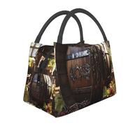 Borsa per il pranzo a botte di vino rosso per donne e uomini, isolata, riutilizzabile, a prova di perdite, con tasche laterali, contenitori per alimenti più freddi, grande borsa per pasti per lavoro