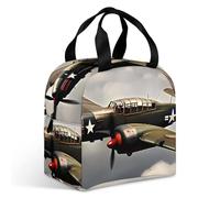 Borsa per il pranzo a forma di aeroplano della Seconda Guerra Mondiale, per adulti, a prova di perdite, isolata, con cerniera e tasche multiple, grande capacità, per ufficio, lavoro, picnic