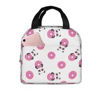 Borsa per il pranzo a forma di ciambella con panda rosa, per donne e uomini, riutilizzabile, con tasca a fronda, per lavoro, picnic, viaggi