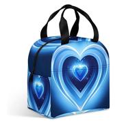 Borsa per il pranzo a forma di cuore blu per adulti, a prova di perdite, isolata, con cerniera e tasche multiple, grande capacità, per ufficio, lavoro, picnic