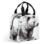 Borsa per il pranzo a forma di orso disegnato a mano, per adulti, a prova di perdite, isolata, con cerniera e tasche multiple, grande capacità, per ufficio, lavoro, picnic