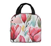 Borsa per il pranzo a forma di tulipano ad acquerello, riutilizzabile, portatile, a tenuta stagna, isolata, con tasca frontale, per donne, uomini, viaggi, picnic, ufficio, lavoro