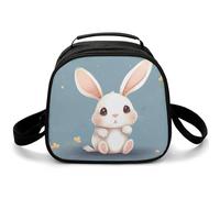 Borsa per il pranzo a tracolla con simpatico coniglietto in stile cartone animato, piccola borsa termica con tracolla regolabile, riutilizzabile, per lavoro, picnic, viaggi