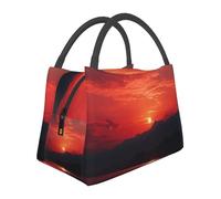 Borsa per il pranzo al tramonto rosso fuoco per donne e uomini, isolata, riutilizzabile, a prova di perdite, con tasche laterali, contenitori per alimenti più freddi, grande borsa per pasti per lavoro