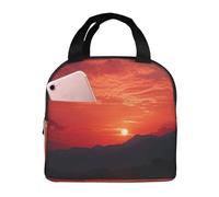 Borsa per il pranzo al tramonto rosso fuoco per donne e uomini, isolata, riutilizzabile, a prova di perdite, con tasche laterali, contenitori per alimenti più freddi, grande borsa per pasti per lavoro