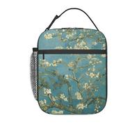 Borsa per il pranzo alla moda con stampa di fiori di mandorlo pratica isolata per pasto tote pesca scuola uffici spiagge
