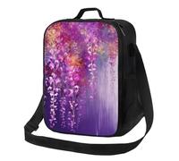 Borsa per il pranzo astratta viola con fiori piangenti per donne e uomini, isolata, riutilizzabile, a prova di perdite, contenitori per alimenti, borsa per pasti a tracolla, per lavoro, viaggi