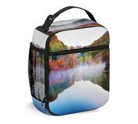 Borsa per il pranzo autunnale riutilizzabile, Paesaggio lacustre e montano in autunno, piccola scatola per il pranzo per uomini e donne Borsa per il pranzo portatile isolata per adulti, adatta per pic