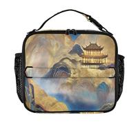 Borsa per il pranzo blu e oro fantasia paesaggio per ragazze scatole per il pranzo a tenuta stagna per le donne mantiene il cibo caldo isolato borsa per il pranzo per scuola/picnic