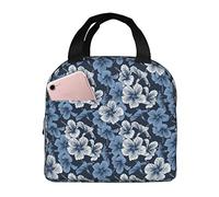 Borsa per il pranzo blu hawaiana con fiori di ibisco per donne e uomini, graziosa scatola termica hawaiana per il pranzo, con tasca a fronda, per lavoro, picnic, viaggi