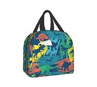 Borsa per il pranzo blu scuro con dinosauro isolata riutilizzabile scatola portatile con cerniera per lavoro escursionismo picnic Holder Tote Bags