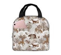 Borsa per il pranzo, borsa termica per il pranzo, per donne e uomini, adulti, cervo, orso, volpe, gufo, coniglio, uccello, albero, borsa termica per il pranzo, a prova di perdite, riutilizzabile