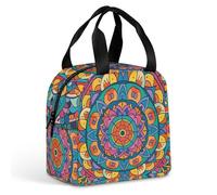 Borsa per il pranzo circolare con mandala, per donne e uomini, portatile, isolata, con manico, a prova di perdite, riutilizzabile, per lavoro, picnic, viaggi