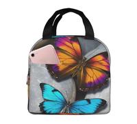 Borsa per il pranzo colorata con farfalle e pietre per donne e uomini, isolata, riutilizzabile, a prova di perdite, con tasche laterali, contenitori per alimenti più freddi, grande borsa per pasti per