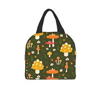 Borsa per il pranzo colorata con funghi cartoni animati, isolata, riutilizzabile, contenitore portatile per uomini, donne, lavoro, viaggi, picnic