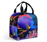 Borsa per il pranzo colorata con pesci di mare tropicale per adulti, a prova di perdite, isolata, con cerniera e tasche multiple, grande capacità per ufficio, lavoro, picnic