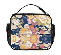 Borsa per il pranzo colorata giapponese vintage con fiori di ciliegio Ukiyo-e per bambini, resistente all'acqua, borsa per il pranzo a tracolla regolabile isolata per spiaggia e viaggio
