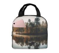 Borsa per il pranzo con alberi che riflettono su un lago, borsa da picnic, borsa da lavoro, borsa per conservare la freschezza del campeggio, borsa da campeggio