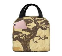 Borsa per il pranzo con alberi di pino giapponese all'alba, da donna, riutilizzabile, isolata, borsa per il pranzo, portatile, per uomo, grande capacità, per lavoro, picnic, viaggi