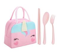 Borsa Per Il Pranzo Con Animali Dei Cartoni Animati Da 1 Pezzo E Set Di Stoviglie Da 3 Pezzi, Borsa Per Il Pranzo Impermeabile, Piccola Borsa Per Il Pranzo Pieghevole
