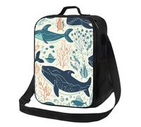 Borsa per il pranzo con balene subacquee, per donne e uomini, riutilizzabile, isolata, a prova di perdite, con tracolla regolabile, graziosa borsa per il pranzo per adulti