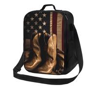 Borsa per il pranzo con bandiera americana con stivali da cowboy, per donne e uomini, borsa termica riutilizzabile per il pranzo, a prova di perdite, con tracolla regolabile, graziosa borsa per il