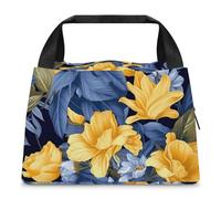 Borsa per il pranzo con base blu gialla floreale per donne e uomini riutilizzabile borsa per il pranzo isolata scatola per il pranzo di grande capacità contenitore per il pranzo per lavoro, ufficio