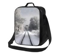 Borsa per il pranzo con binari innevati, per donne e uomini, borsa termica riutilizzabile, a prova di perdite, con tracolla regolabile, graziosa borsa per il pranzo per adulti