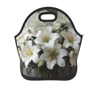 Borsa per il pranzo con bouquet di giglio bianco, per donne e uomini, riutilizzabile, borsa termica per il pranzo, grande capacità, contenitore per il pranzo, per lavoro, ufficio, picnic, viaggi