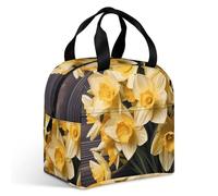 Borsa per il pranzo con bouquet di narcisi per adulti, a prova di perdite, isolata, con cerniera e tasche multiple, grande capacità, per ufficio, lavoro, picnic