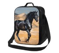 Borsa per il pranzo con cavallo arabo nero, per uomini e donne, grande capacità, riutilizzabile, isolata, con tracolla regolabile, per adulti