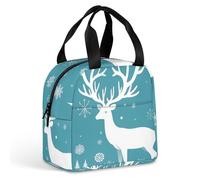 Borsa per il pranzo con cervi e fiocchi di neve, per donne e uomini, portatile, isolata, con manico, a prova di perdite, riutilizzabile, per lavoro, picnic, viaggi