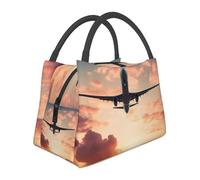 Borsa per il pranzo con cielo e tramonto in aereo per donne e uomini, isolata, riutilizzabile, a prova di perdite, con tasche laterali, contenitori per alimenti più freddi, grande borsa per pasti per